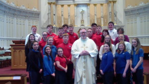 7th and 8th graders celebrate Holy Mass with Bishop Coyne for Catholic Schools Week.